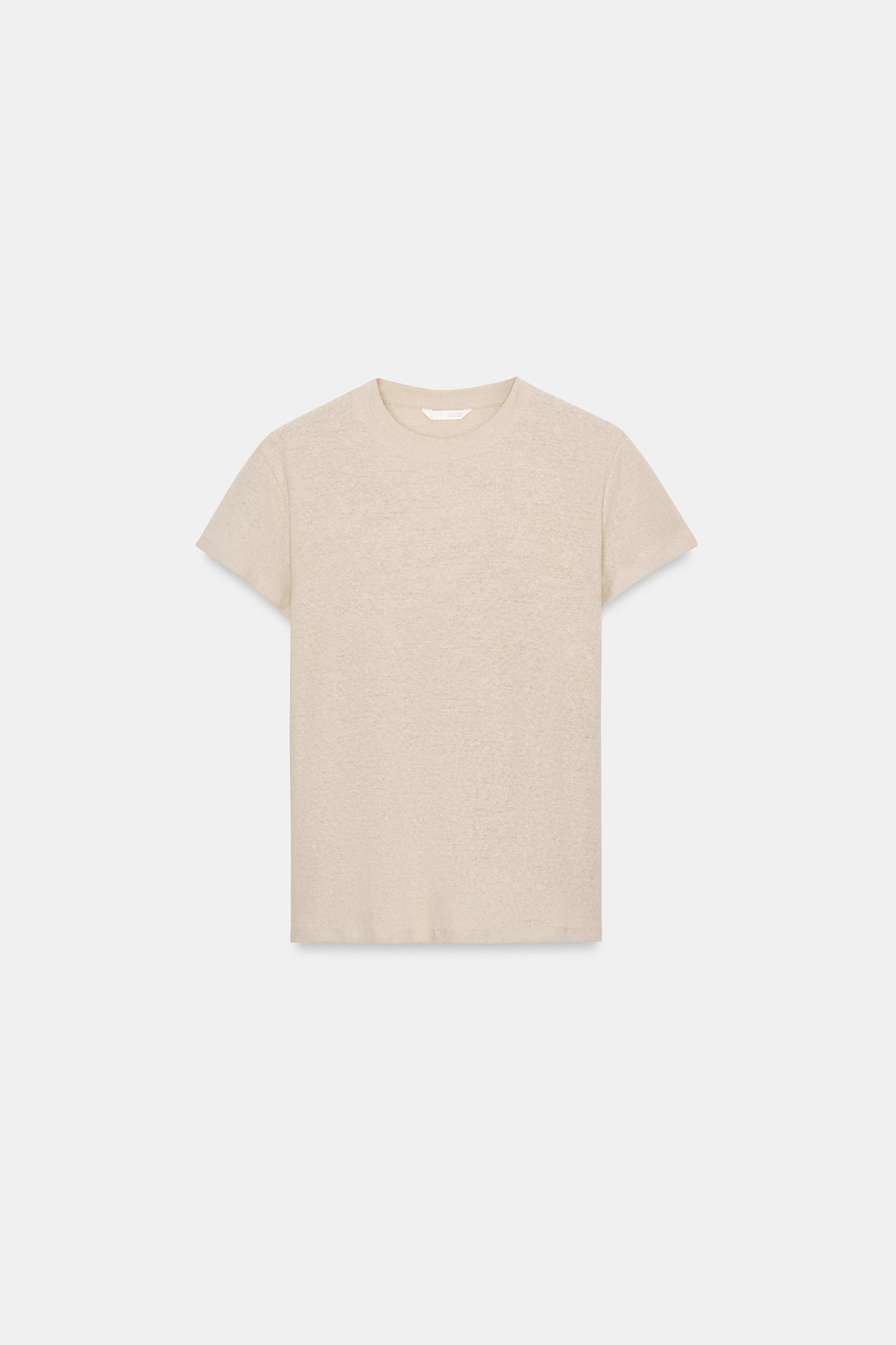 LINEN BLEND SHORT SLEEVE T-SHIRT | Zara UK