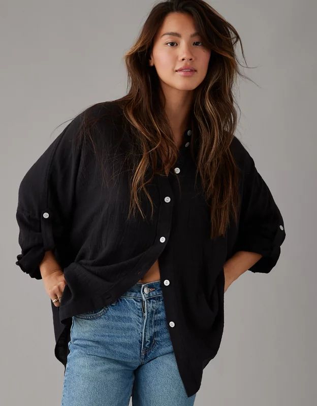 AE Go Big Oversized Gauze Shirt | American Eagle Outfitters (US & CA)