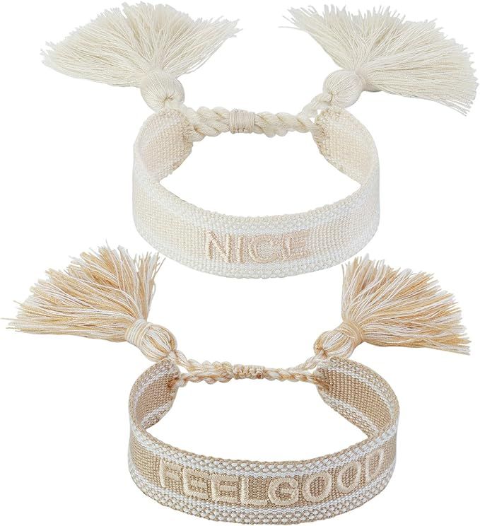 COTTVOTT 2pcs Woven Friendship Wrap Bracelet Lucky Knitted Word Braided Bracelets for Women Girls... | Amazon (US)