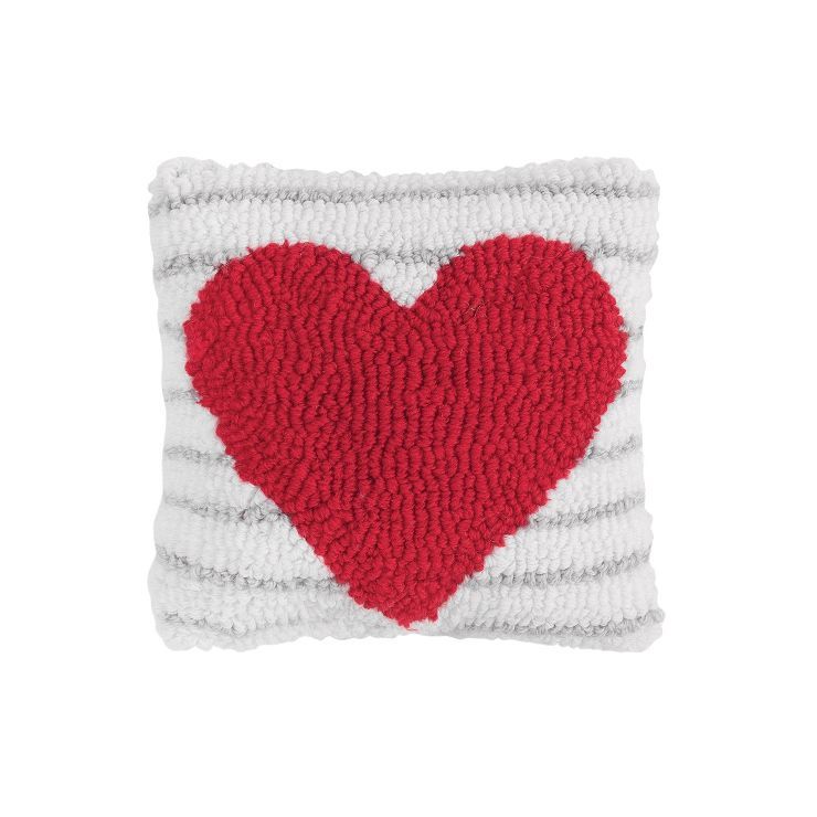 C&F Home 8" x 8" Heart Stripe Petite Valentine's Day Hooked Throw Pillow | Target