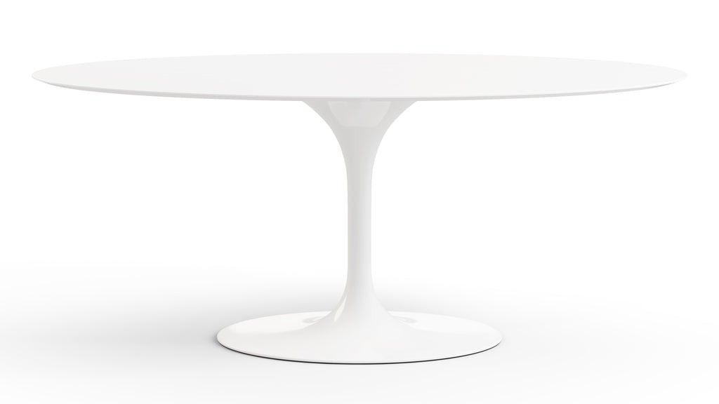 Tulip Style Table - Oval Tulip Style Dining Table, White Lacquer, Width 67in | Interior Icons