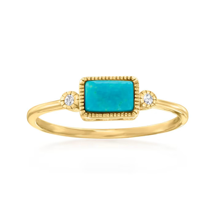 Turquoise and Diamond-Accented Ring in 14kt Yellow Gold | Ross-Simons