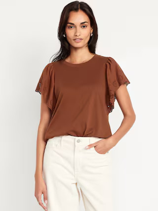 Cutwork-Sleeve Mixed Fabric Top | Old Navy (US)
