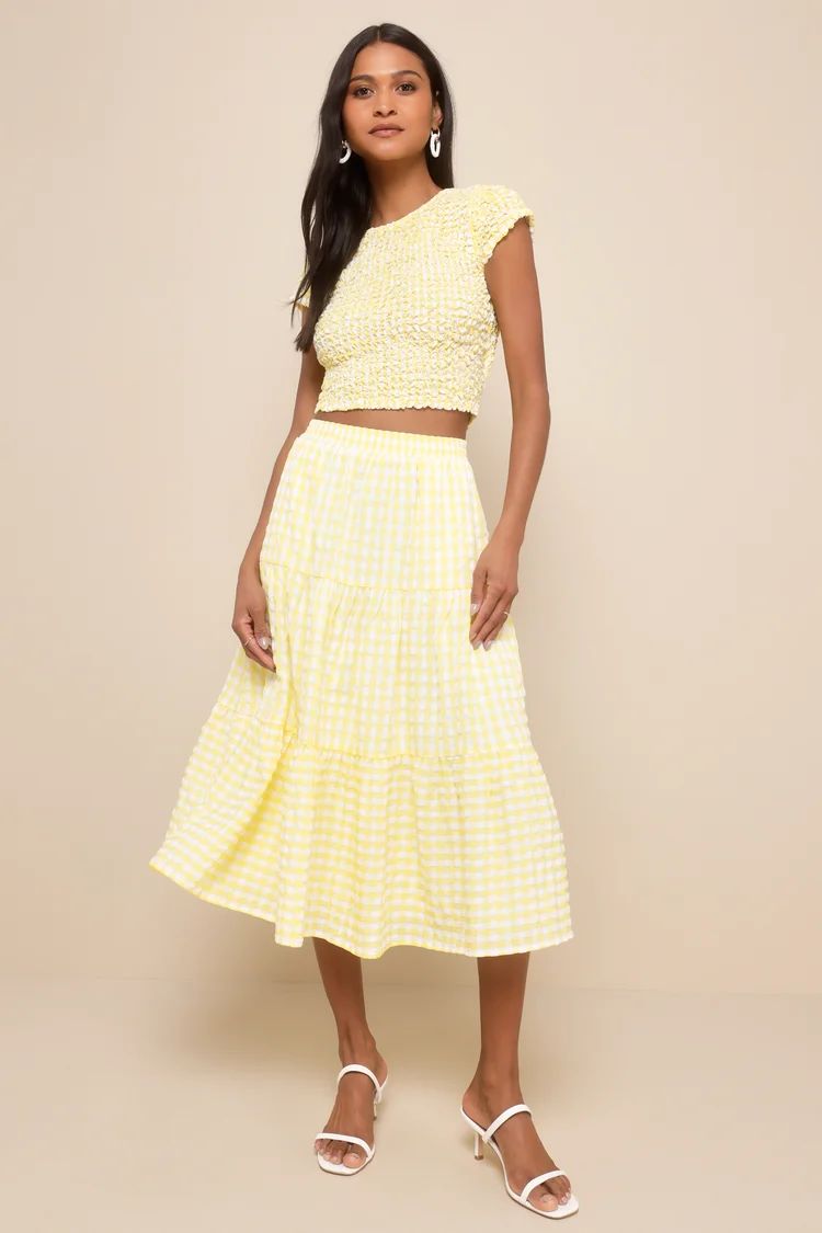 Yellow Gingham Smocked Two-Piece Midi Dress | Pale Yellow Dress | Light Yellow Dress | Lulus