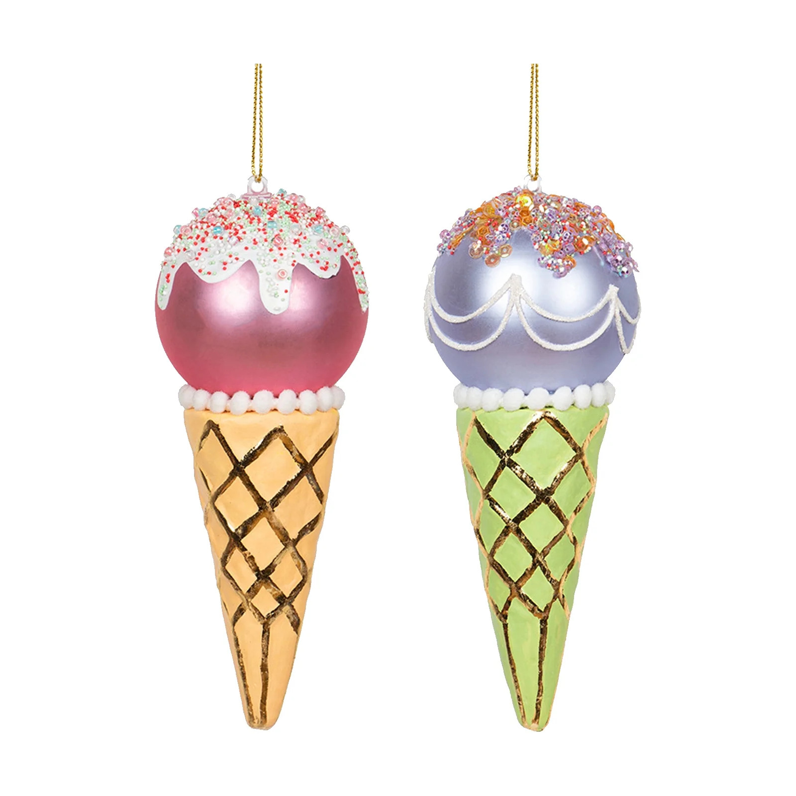 Ice Cream Cone Christmas Ornament Christmas Tree Glass Craft Pendant 2Pcs - Walmart.com | Walmart (US)