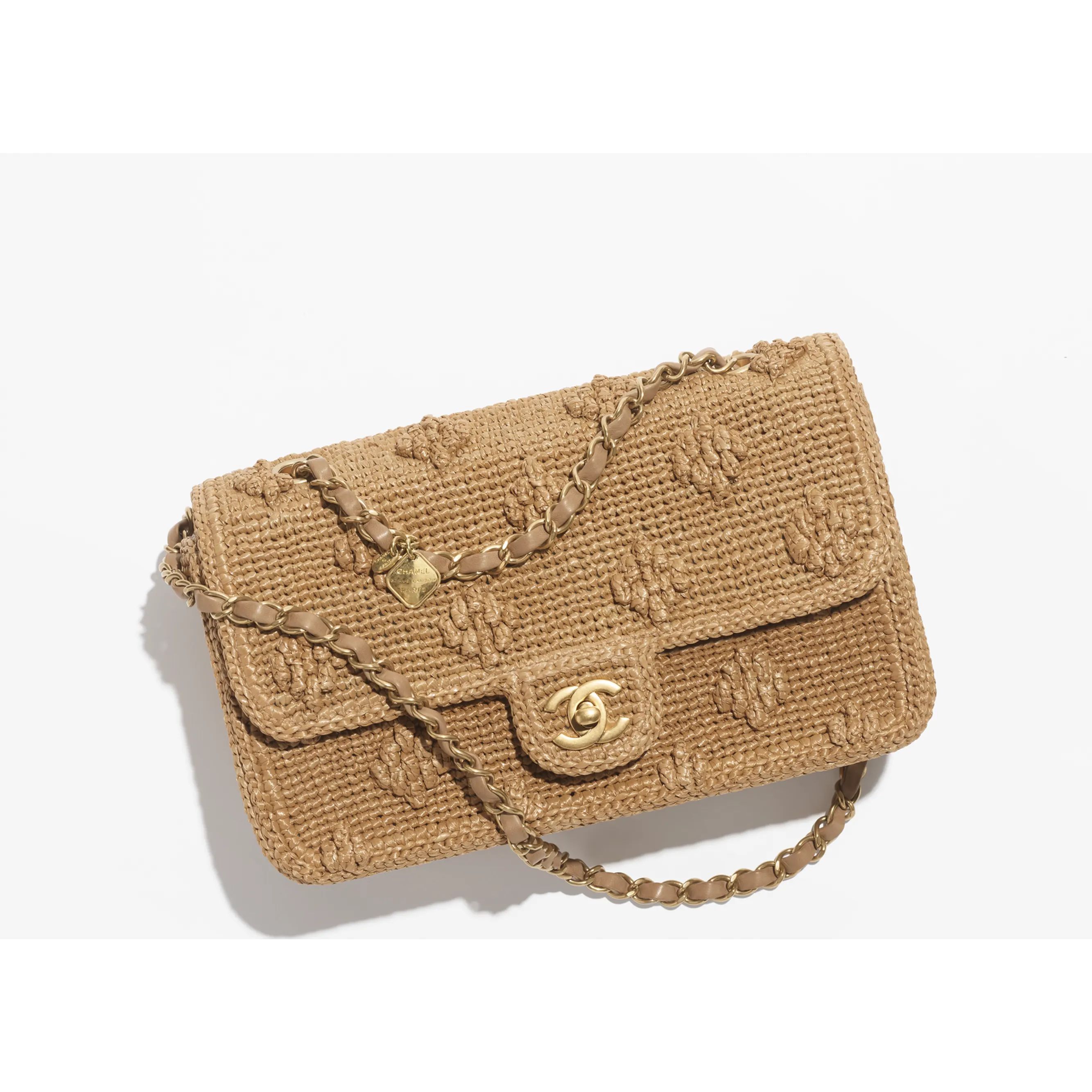 Flap bag, Raffia effect braided & gold-tone metal, camel — Fashion | CHANEL | Chanel, Inc. (US)