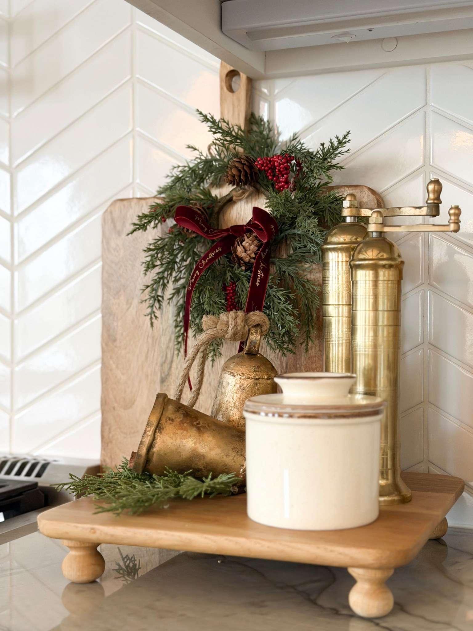 Cozy Christmas corner in our kitchen!

Holiday, holiday home, holiday home decor, holiday decor, Christmas, Christmas decor, Christmas ribbon, wreath, bells, vintage inspired bells, pedestal tray, wooden tray, bread board, kitchen accessories, holiday kitchen

#LTKHome #LTKHoliday #LTKSeasonal