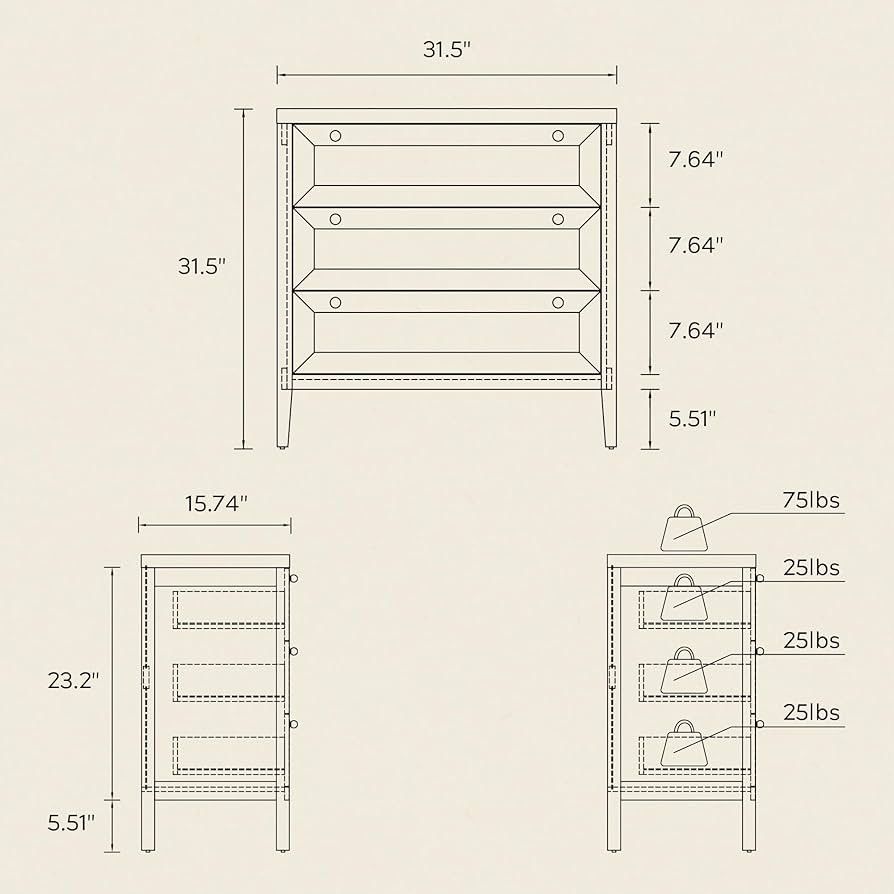Dresser for Bedroom with 3 Drawers, Modern Closet Storage Organizer with Golden Handles, Wood Nig... | Amazon (US)