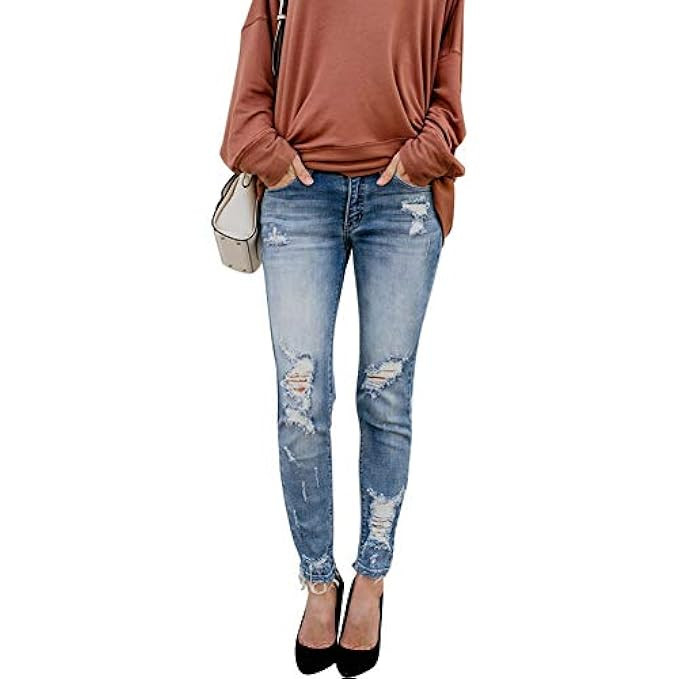 IyMoo Womens Skinny Jeans - Women Junior Distressed Ripped Holes Stretchy High Waisted Sexy Skinny J | Amazon (US)