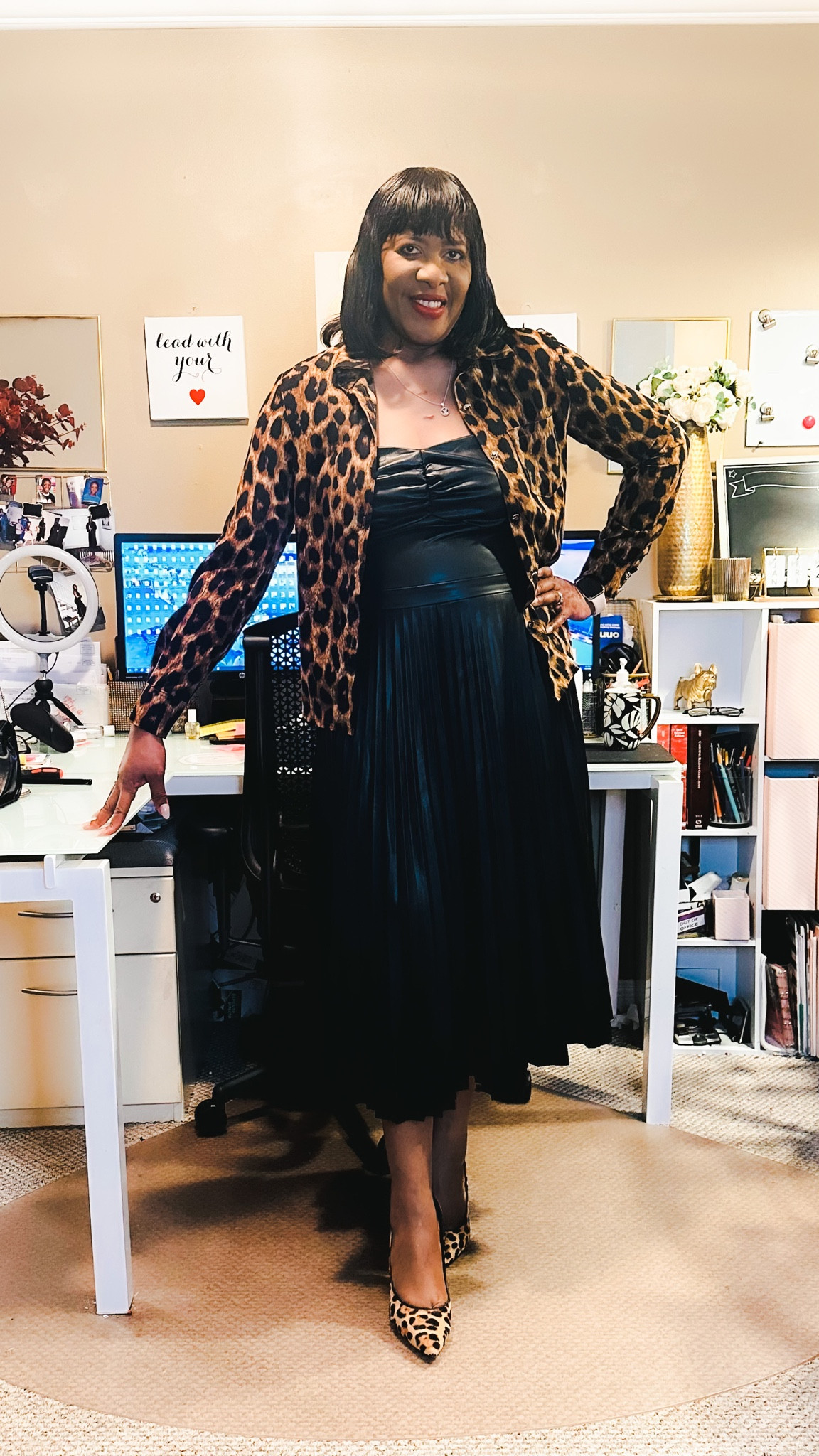 Leather dress | can be worked work boots or stilettos #leapardprint #leather #dress #stilettos #workattite #macys #walmart #saks

#LTKworkwear #LTKFind #LTKshoecrush