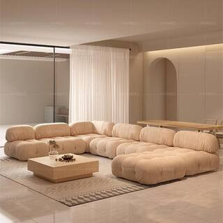 Magic Home 200 in. Flared Arm Teddy Velvet U-shaped 7-Wide Seats Rectangle Sectional Sofa Couch w... | The Home Depot