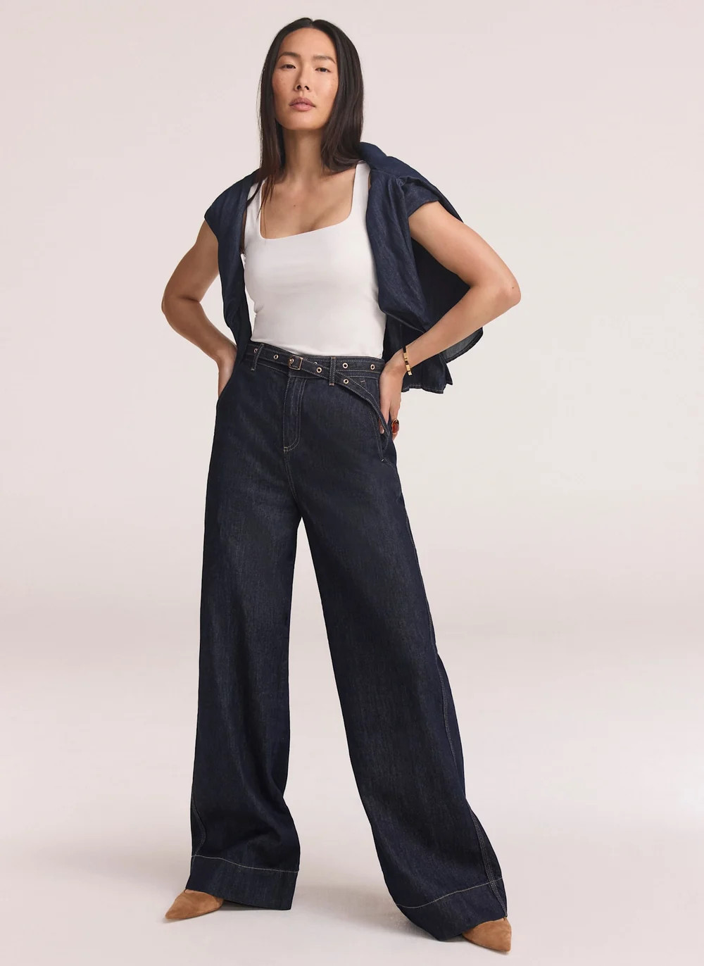 Dark Indigo Clean Wide Leg Jeans | Mint Velvet - ROW
