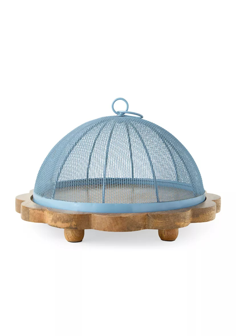 Outdoor Wood Serving Tray with Wire Cloche | Belk