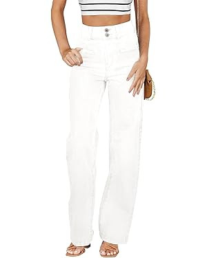 Sidefeel Women's Jeans High Waisted Straight Leg Stretchy Jeans Trendy Welt Pockets Loose Wide Le... | Amazon (US)