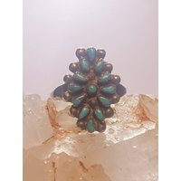 Turquoise Ring Zuni Flower Petite Point Southwest Sterling Silver Women Girls Size 8 | Etsy (US)