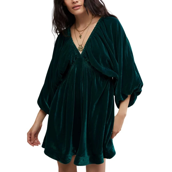 Women's Free People Portia Velvet Babydoll Dress XSmall Emerald | Scheels