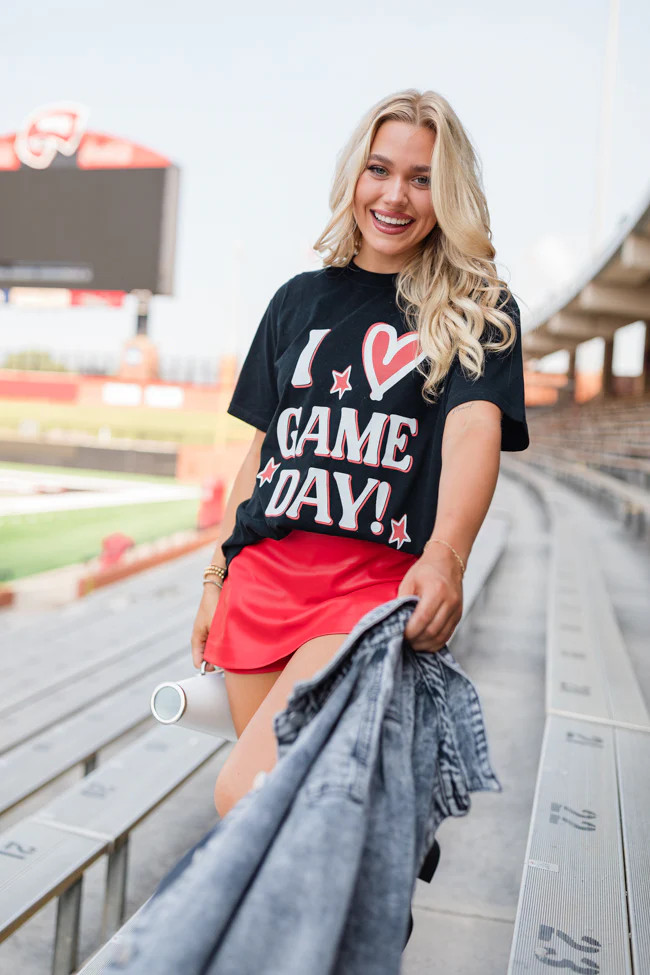 I Heart Gameday Black Oversized Graphic Tee | Pink Lily