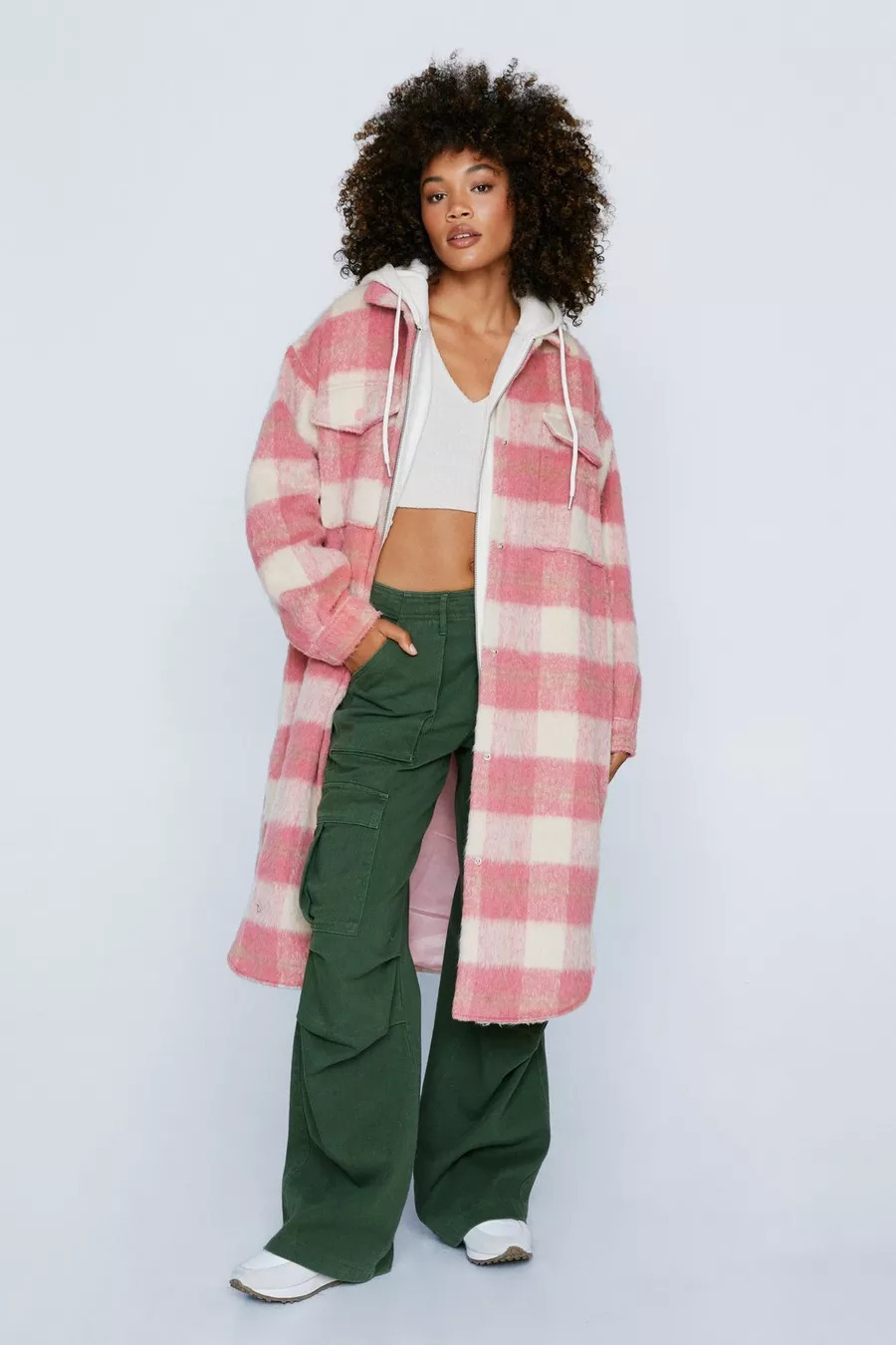 Check Print Button Down Longline Shacket | Nasty Gal (US)