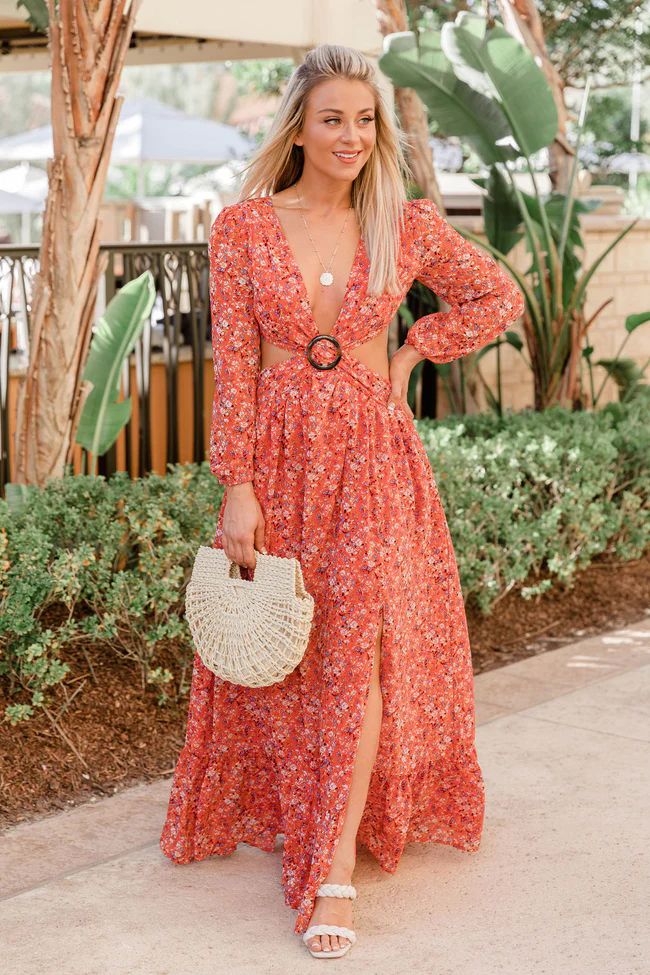 Depend On You Red Cutout Floral Ring Link Maxi Dress | The Pink Lily Boutique