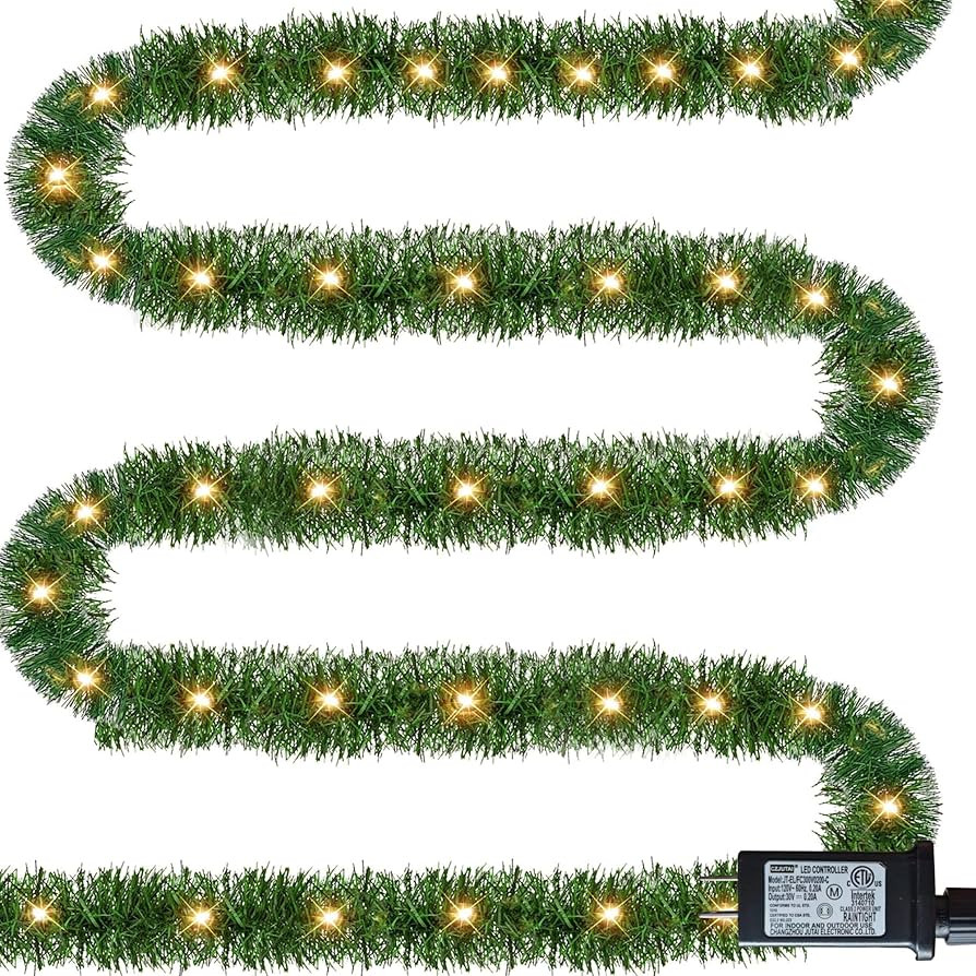 Dazzle Bright 50 FT Pre-lit Christmas Green Garland, 150 LED Lights Lighted Artificial Pine Garla... | Amazon (US)