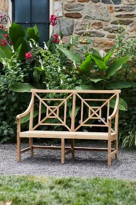 Fretwork Teak Two-Seat Garden Bench | Anthropologie (US)