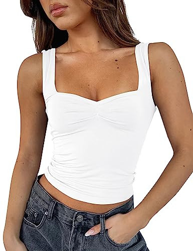 Cioatin Women Y2K Cute Sweetheart Neck Going Out Crop Tops Sleeveless Bustier Skinny Fit Summer Crop Tank Cami Trendy White | Amazon (US)