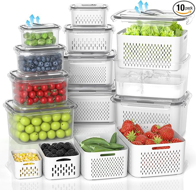 10Pack Fruit Storage Containers for Fridge - Berry Containers with Vent and Handle Lids, Fruit Co... | Amazon (US)