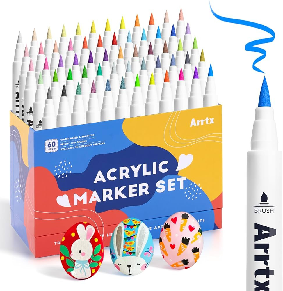Arrtx 60 Colors Acrylic Paint Pens, Paint Markers Paint Pens, Brush Tip for Rock Painting, Wood, ... | Amazon (US)