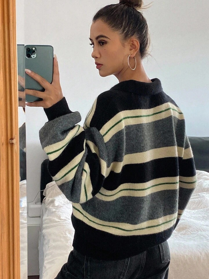 Livesso Women's Casual Striped Turtleneck Sweater, Autumn | SHEIN