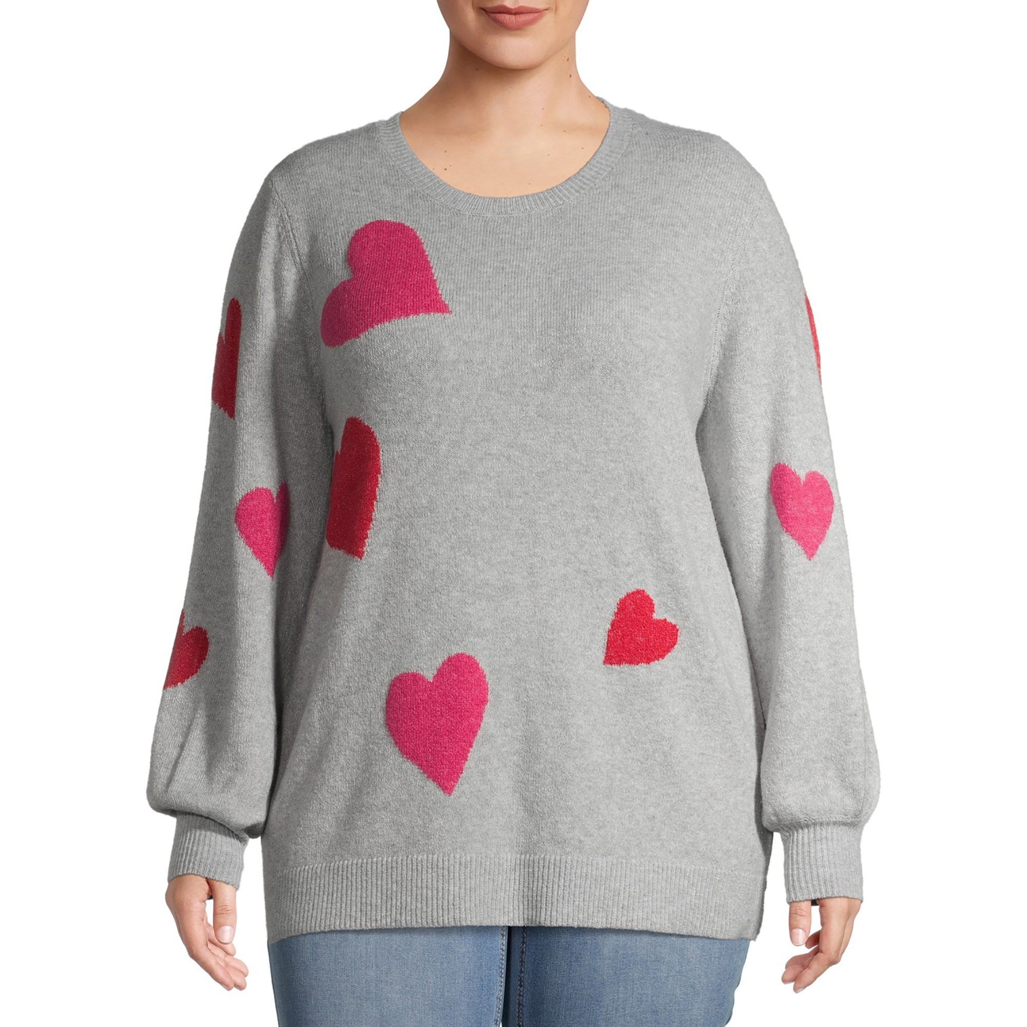 Terra & Sky Women's Plus Size Intarsia Balloon Sleeve Crewneck Sweater | Walmart (US)
