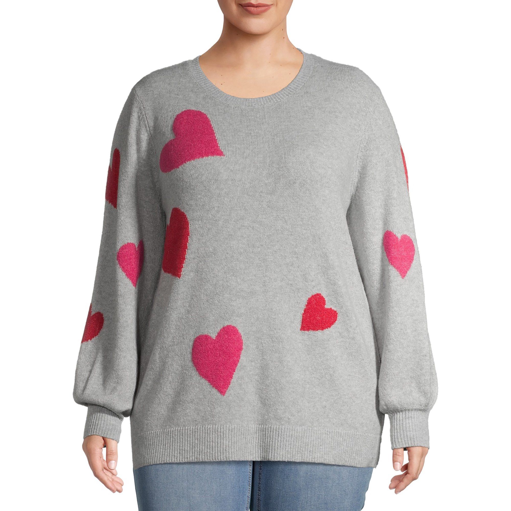 Terra & Sky Women's Plus Size Intarsia Balloon Sleeve Crewneck Sweater | Walmart (US)