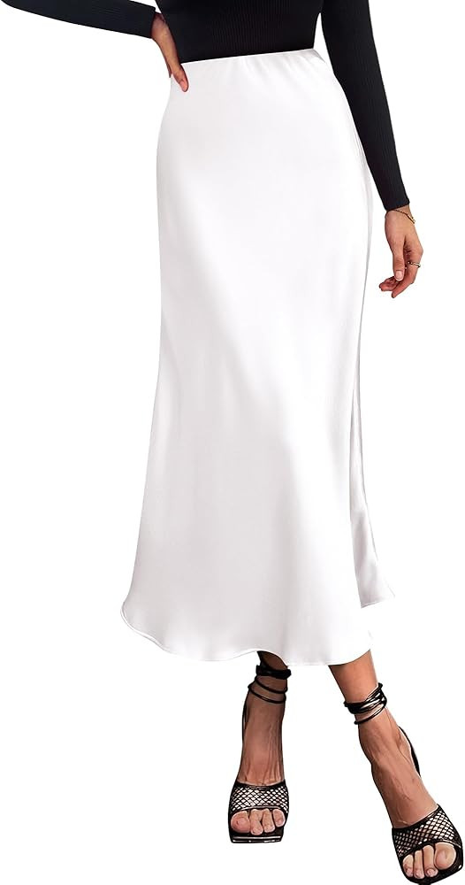 BTFBM 2024 Women Long Satin Summer Spring Skirt Silk Elegant High Waist Cocktail Party Wedding Fl... | Amazon (US)