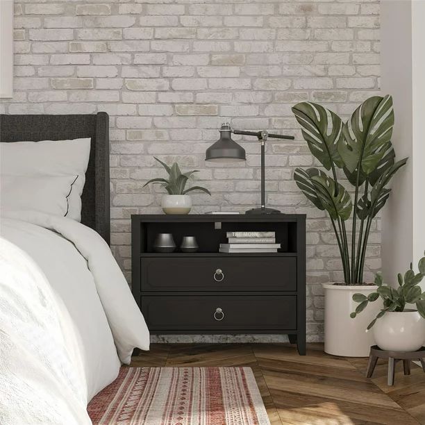 Novogratz Her Majesty 2 Drawer Nightstand, Black - Walmart.com | Walmart (US)