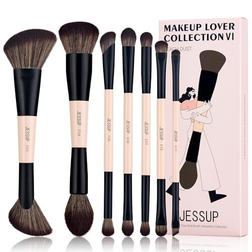 Jessup Makeup Brushes Set 7pcs Double Sided Makeup Brushes for Foundation Concealer Blush Eyeshadow Contour Bronzer Powder Blending Eyebrow Eyeliner, Cruelty-Free Make up Brushes Peach Dust T600 | Amazon (US)