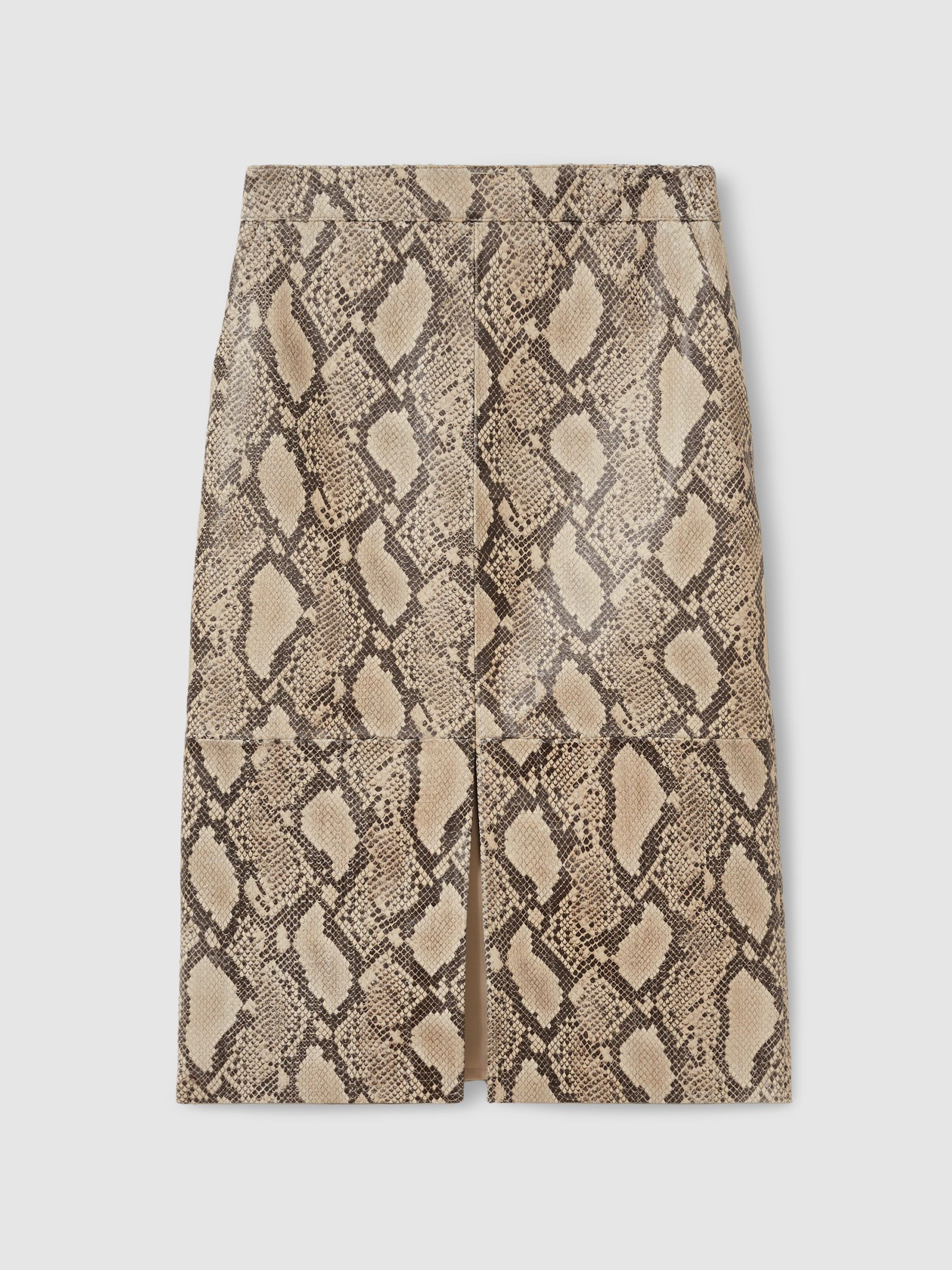 Leather Snakeskin-Effect Pencil Skirt in Neutral | Reiss US