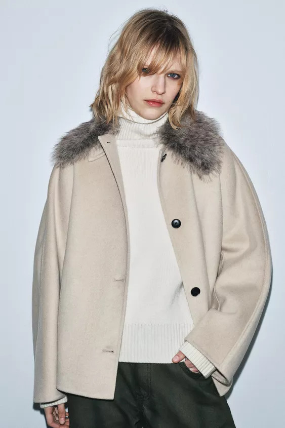 WOOL BLEND FAUX FUR COLLAR JACKET ZW COLLECTION | Zara US