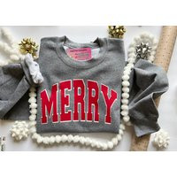 Merry Sweatshirt | Gray Holiday Wear Unisex Comfy Bff Christmas Gift Cute | Etsy (US)