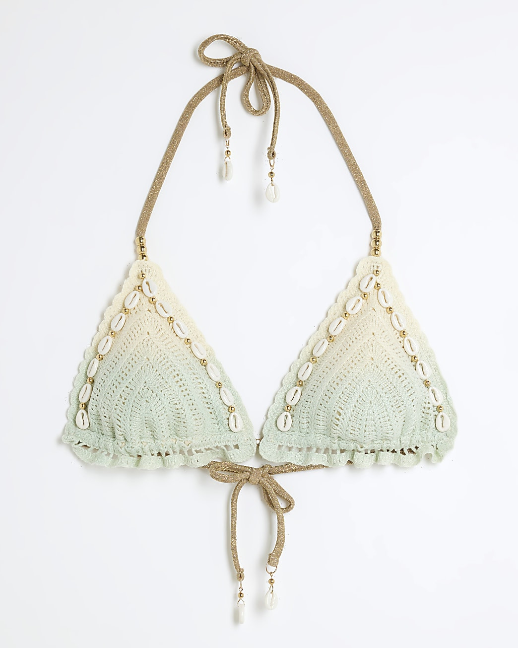Cream Ombre Crochet Shell Bikini Top | River Island (UK & IE)