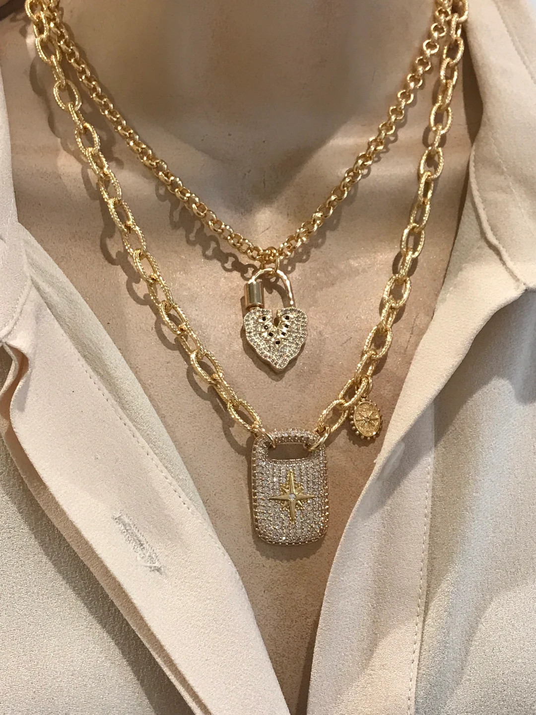 Northstar padlock necklace/ Heart padlock pendant necklace | Etsy (US)