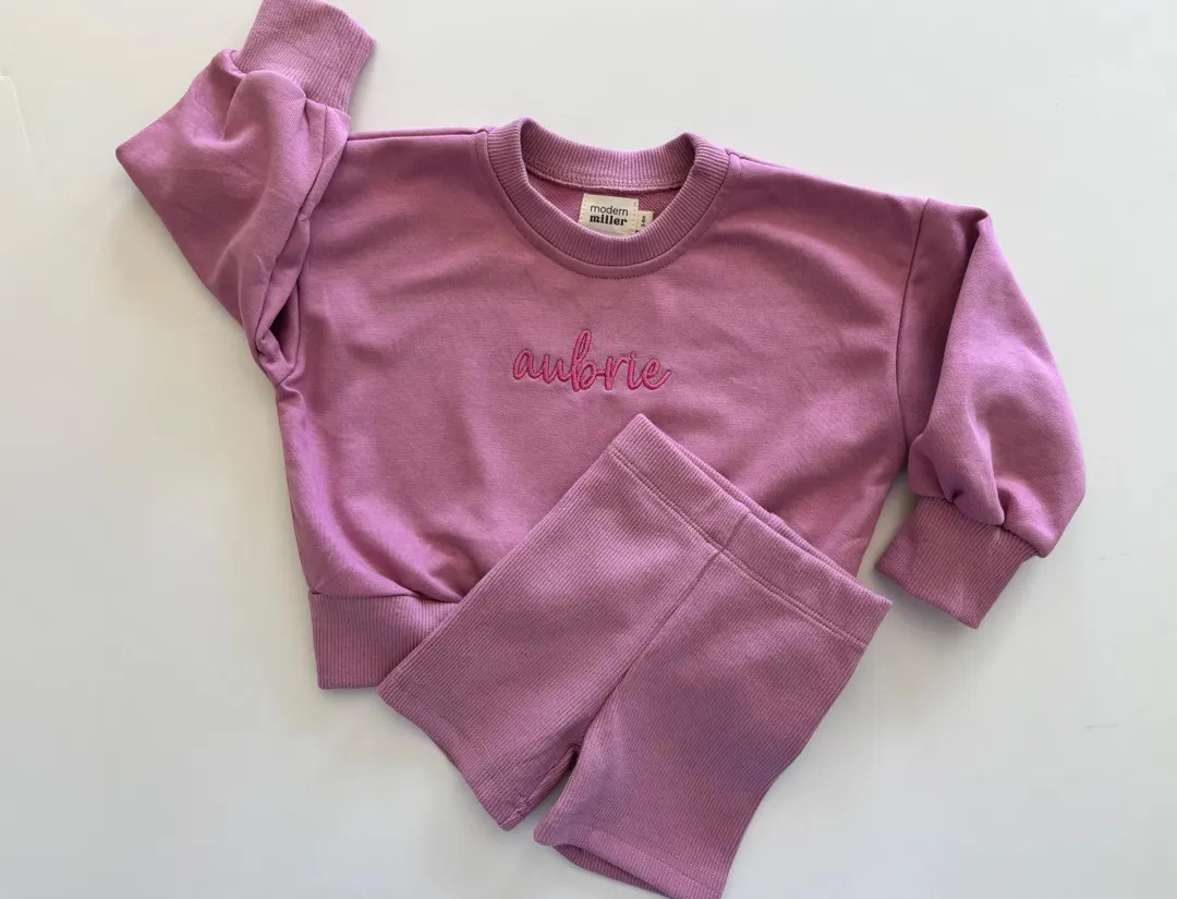 Infant Toddler Personalized Embroidered Name Oversized Crewneck Sweatshirt Biker Short Matching S... | Etsy (US)