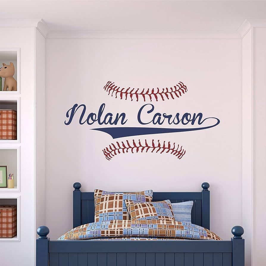 Custom Name Baseball Wall Decal - Boys Personalized Name Baseball Wall Sticker - Custom Name Sign... | Amazon (US)