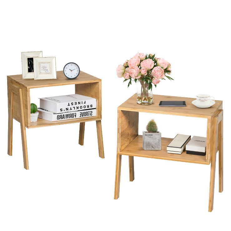 Costway Set of 2 Bamboo Nightstand Stackable Sofa Table Bedside Table with Storage Shelf | Target