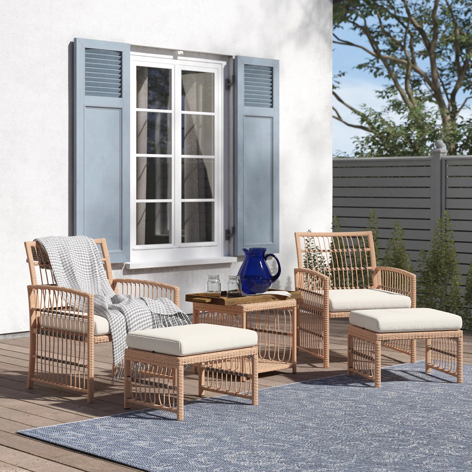 Anthippi Wicker 2-Person Outdoor Seating Group with Cushions | Wayfair North America