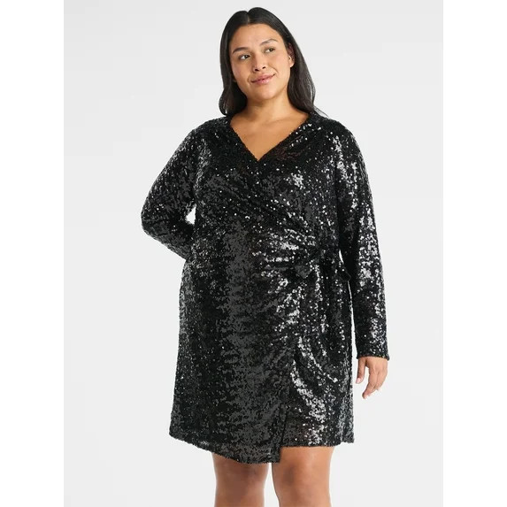 Terra & Sky Women's Plus Size Mini Sequin Dress with Long Sleeves, Sizes 0X-4X | Walmart (US)