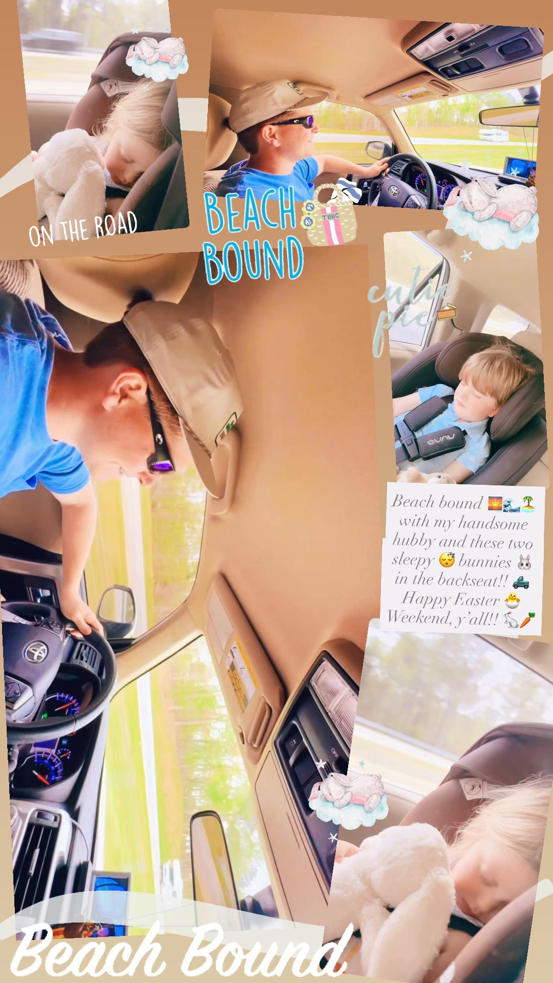 Beach bound 🌅🌊🏝️ with my handsome hubby and these two sleepy 😴 bunnies 🐰 in the backseat!! 🛻 Happy Easter 🐣 Weekend, y’all!! 🐇🥕