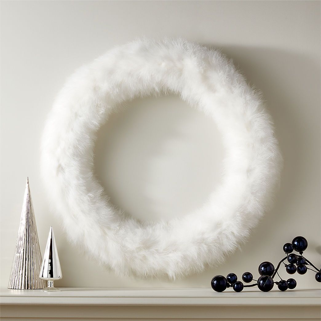 Fluffy White Modern Feather Wreath 36'' + Reviews | CB2 | CB2