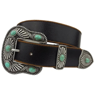 Western Soul® Vintage Leather Belt with Turquoise Buckle Set - Vintage Leather Belt with Turquoise Buckle Set | Shop.com