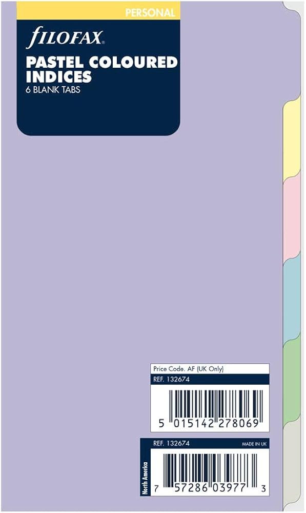 Filofax B132674, 6-Tab Index Orgnizer Refill, Personal Size, Pastel colors, Blank | Amazon (US)