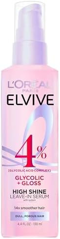 L'Oreal Paris Elvive Glycolic + Gloss High Shine Leave-In Hair Serum, Smooths Dull, Porous Hair I... | Amazon (US)