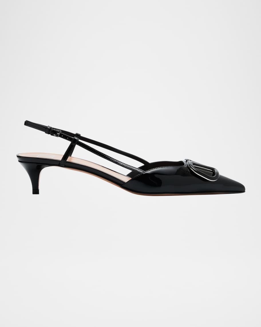 Valentino Garavani VLogo Patent Kitten Slingback Pumps | Neiman Marcus
